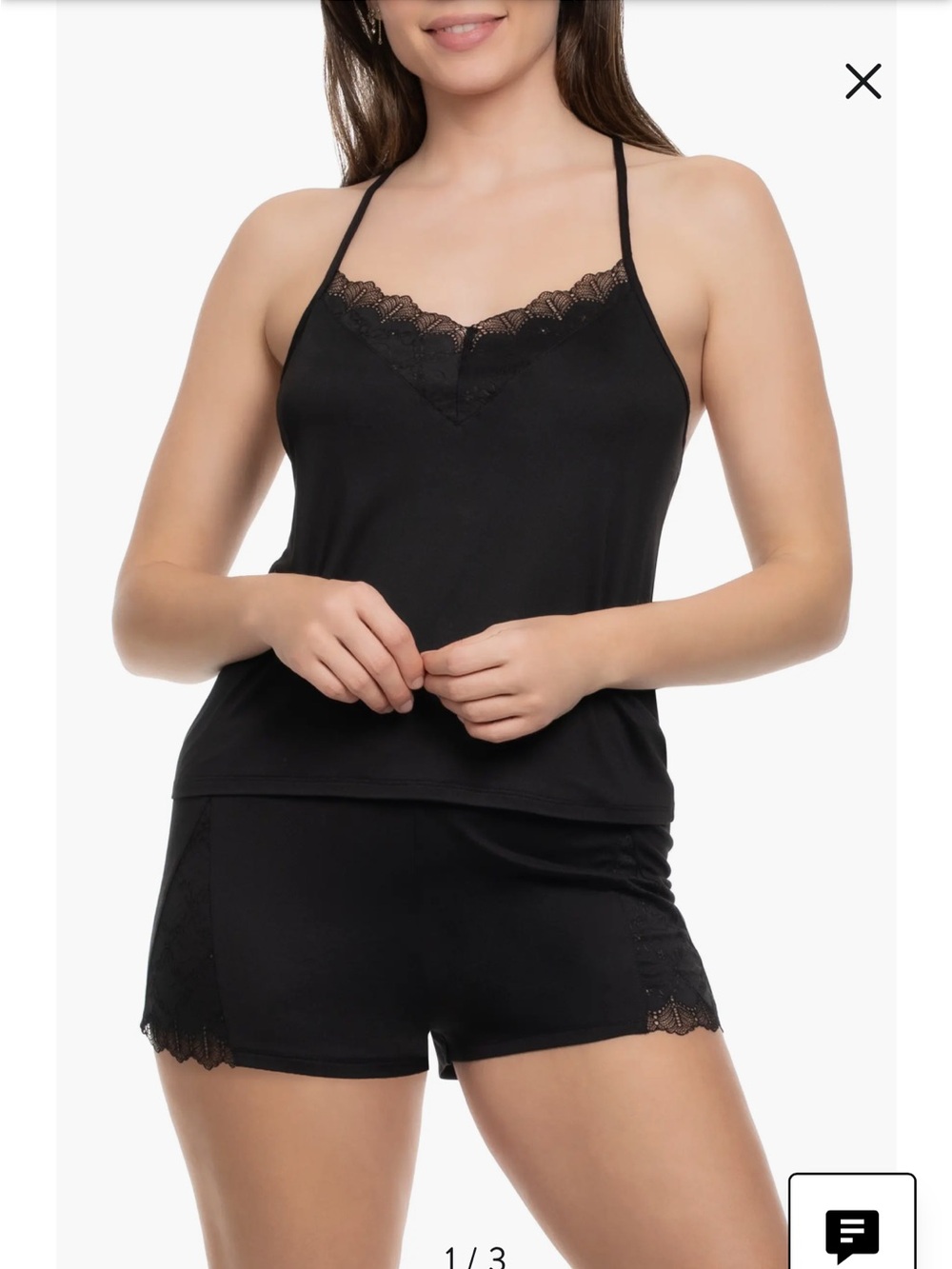 In Bloom by Jonquil Grace Black Satin Lace-Trim Camisole & Shorts Sleep Set, SM